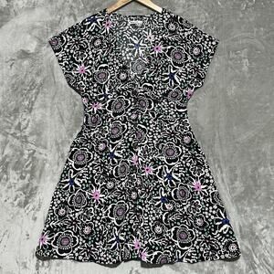 Marine Layer Camila Mini Dress Womens Size M Black Retro Floral Print Hemp Blend